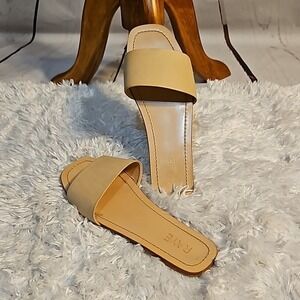 RAYE Womens Nude Beige Leather Slip On Slide Sandals Minimalist Casual Shoes